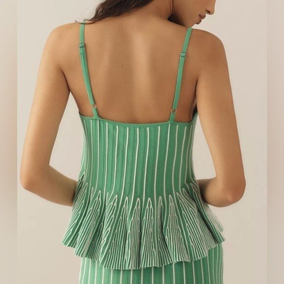NWT Size M - Anthropologie Ruffled Peplum Knit Tank Kelly Green (NWT US$ 98) - Picture 5 of 16
